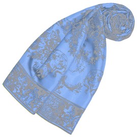 Lorenzo Cana Silk Scarf Elaborately Printed Cloth 100% Silk 90 cm x 90 cm Harmonious Blue Colours Women's Scarf 89171, blue