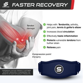 SS SLEEVE STARS Sleeve Stars Tennis Elbow Support Strap, Golfers Elbow Support for Men & Women Epicondylitis Clasp, Counterforce Arm Band for Tendonitis Relief & Support, w/ 3 Straps Length, Fits 9"-23" (Navy Blue)