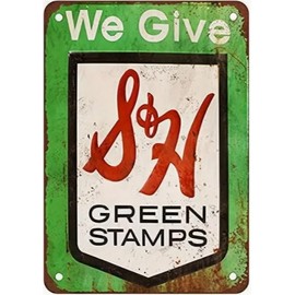 Vintage S&H Green Stamps Metal Sign, 8x12 inches, Rustic Wall Decor, Pre-Drilled