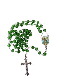 Gifts by Lulee, LLC Nuestra Señora de San Juan de Los Lagos Green Quartz Cristal Faceted Rondelle 8mm Beads Rosary with Silver Plated Crucifix and Medal Centerpiece Includes a Prayer Card