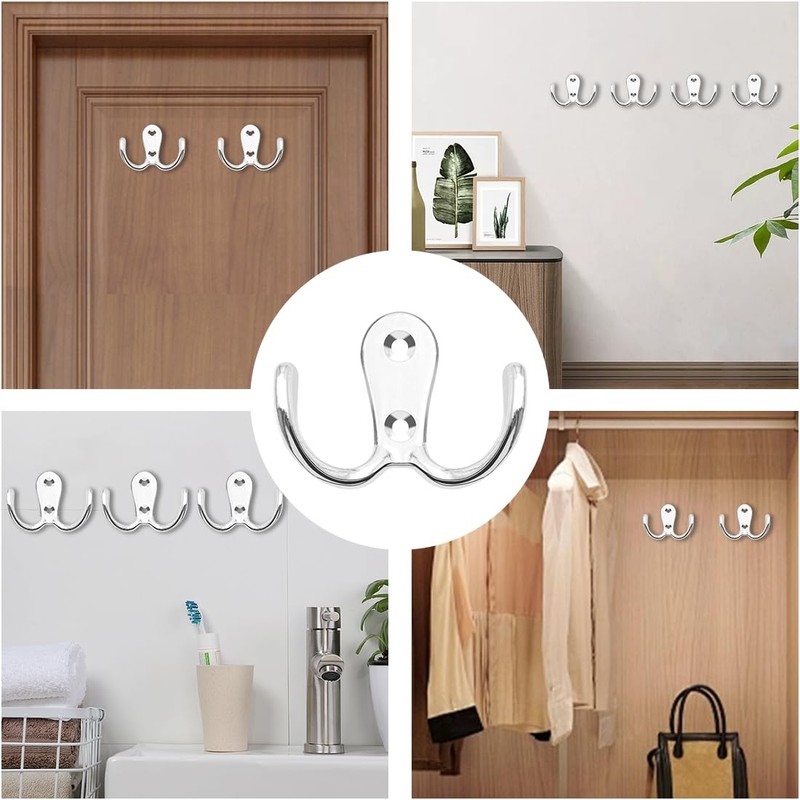 LICQIC Double Prong Robe Hooks, Dual Coat Door Hooks, Double