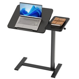 Sweetcrispy Mobile Standing Desk, Overbed Bedside Table with Wheels, Height Adjustable & Angle Tiltable Desktop with Tray, Rolling Table for Home Office, Bed, Sofa, 33Lbs Capacity, Black