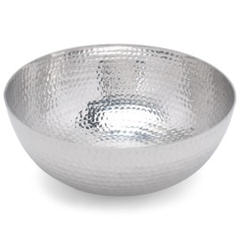 IHI EST. 1986 India Handicrafts Hammered Silver Tone 11 x 4.5 Metal Decorative Salad Bowl