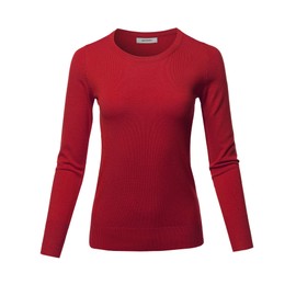 Long Sleeve Crew Neck Classic Sweater Red L