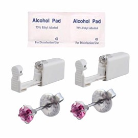 2Pcs Disposable Sterile Unit Ear Nose Stud Piercing Gun Piercer Tool Machine (4mm 272 Four-claw Created Rose Crystal)