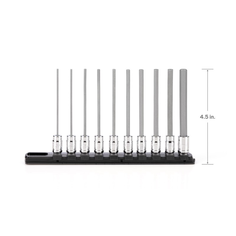 1/4 Inch Drive Long Hex Bit Socket Set with Rail,