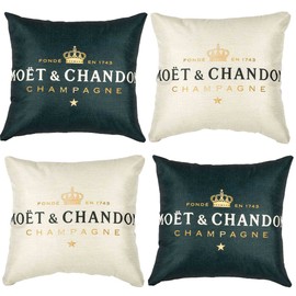 Cushion Cover for Sofa, Decorative Cushion Covers Champagne and Black, 45 x 45 cm, Set of 4 Cotton Linen Solid Color Sofa Cushion Armrest Natural Linen Fabric