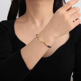 EUEAVAN Delicate Celtic Witch's Knot Bracelet Amulet Cutout Four Corners Charm Irish Wiccan Vintage Jewellery Gift Girls Women, Stainless Steel