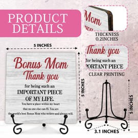 Bonus Mom Definition Gifts-To My Other Mom Wooden Sign-Flower Mother Desk Decor Sign-Mother's Day Christmas Thanksgiving Birthday Gift for Mom-Home Office Decoration-A13