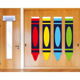 4 Pcs Crayon Classroom Door Window Cover Crayon Shaped Door Curtain Blackout Glass Window Covering Colored Darkening Blackout Roller Shades for Nursery Office Room Porch Classroom Decor