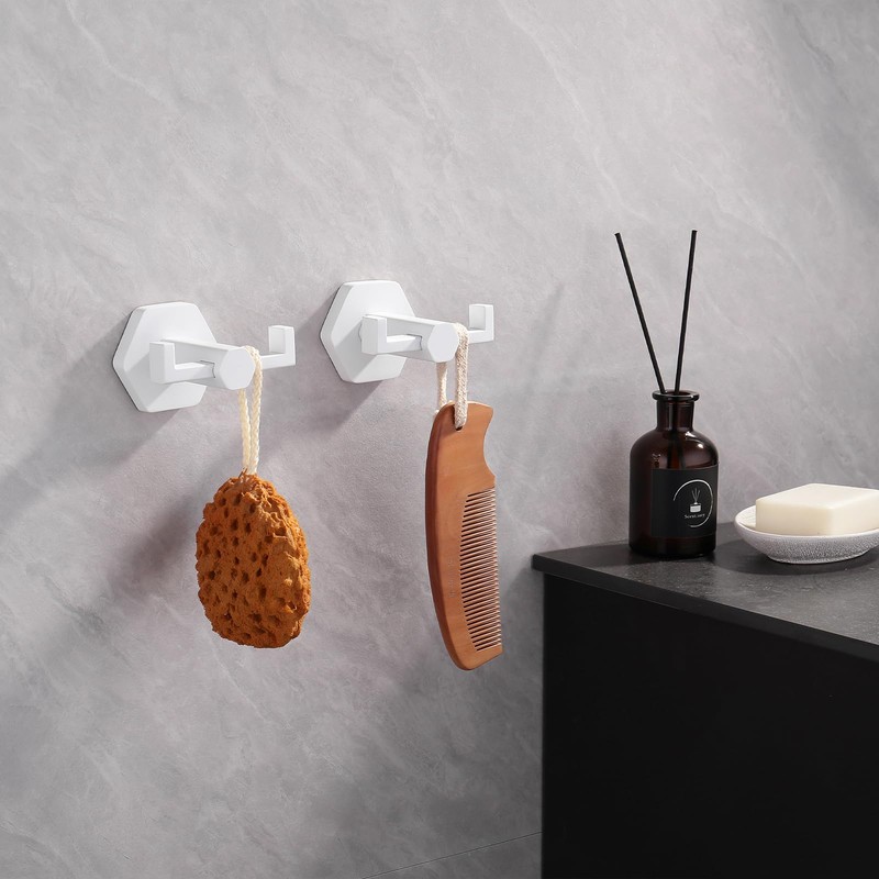 GERZWY White Bathroom Hooks, Double Towel Robe/Coat Clothes Hook Stainless