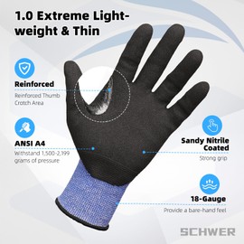 Schwer AIR-SKIN Cut Resistant Gloves AR3900 with Extreme Lightweight & Thin, Level 5 Wire Metal Gloves for Refined Work, Touch-screen, Fiberglass-free, 3D-Comfort Fit, Breathable, 1 Pair,S