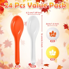 JellyArch 48 Pcs Autumn Thanksgiving Party Game Spoon Relay Race Toy Set, Pumpkin Maple Leaves Fall Themed Ball and Spoon Race Game for Thanksgiving Fall Party Favors Supplies(Maple Leaf)