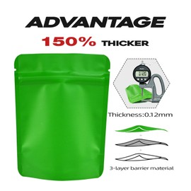 QLYCOOL 100 Pack Stand Up Pouch Bags, Zip Lock Resealable Mylar Bags for Food Storage, Heat Sealable Foil Packaging Baggies 4 x 5 Inches Matte Green