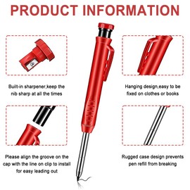 HMIEPRS 4PCS Solid Mechanical Carpenter Pencils with 40 2.8mm Refills Replacement, Long Nosed Deep Hole Mechanical Pencils Woodworking Marker with Built in Sharpener for Architect Drafting