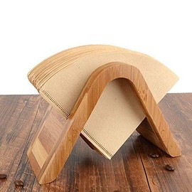 moumoujp Bamboo Coffee Filter Holder Cone Coffee Paper Stand Bamboo Storage Brown (A)