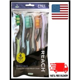 Reach Essentials Toothbrush with Toothbrush Caps, Soft Bristles 6 count