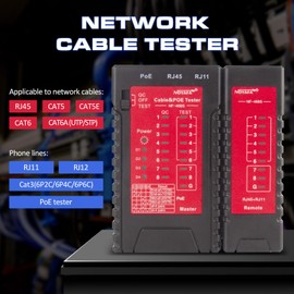 NF468S Network Cable Tester, RJ11 RJ12 RJ45 Ethernet Tester for CAT5 CAT5E CAT6 CAT6A, POE Continuity Test Cable Mapper Network Tools Telephone line CAT3