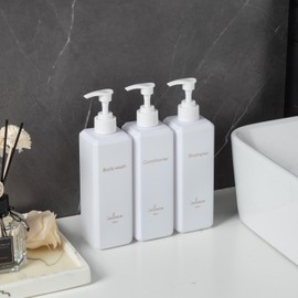 inloco White Shampoo and Conditioner Dispenser Set of 3, 17oz Shampoo Bottles Refillable with Pump - Body Wash Dispenser for Shower - Bathroom Shower Dispensers