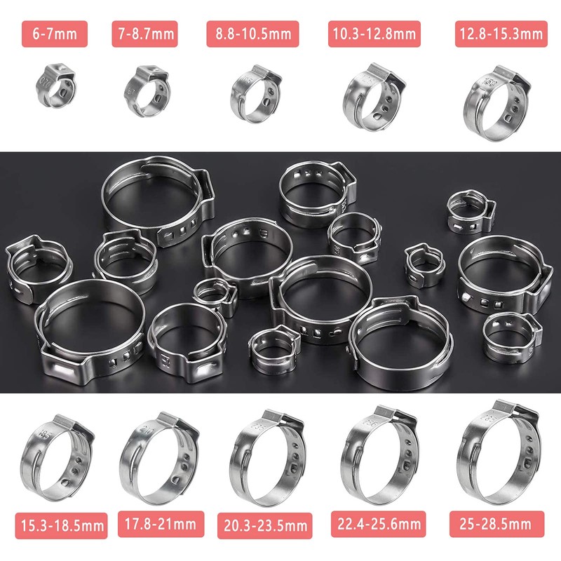 40 Pack 10.3mm-12.8mm Single Ear Hose Clamps PEX Cinch Clamps