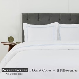 Dreamology White Duvet Cover Luxury Hotel-Quality 100% Cotton Sateen T300 Embroidered Duvet Cover with 2 Pillow Shams Hypoallergenic Button Closure 3 Pieces Duvet Covers Set, Comforter Not Included