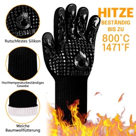 Reinalin Barbecue Gloves, Heat Resistant up to 800°C, Oven Gloves, Oven Gloves, Fireproof Gloves, BBQ Gloves, Cooking Gloves, Baking Gloves, Oven Gloves (S/M, Black-F1)