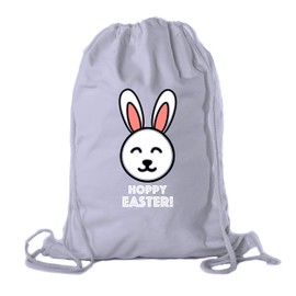 Easter Basket Backpack Bulk Cotton Drawstring Cinch Bags Easter Bunny Gift Bags - Hoppy Easter - Steel CA2725EasterDTG S3