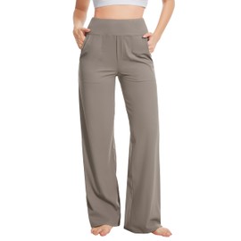 Yoga Pants Women Wide Leg Pants High Waist Stretch Dress Casual Sweatpants Lounge Pants with Pockets Taupe, Large