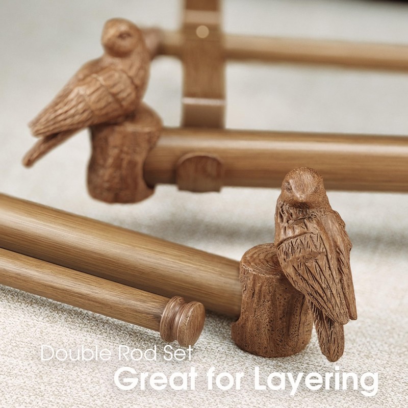 ILAISIHOME 1-1/8 Inch Diameter Faux Wood Curtain Rod with Bird