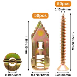 ZHMEINA 50 Sets Self Drilling Drywall Anchors Self Drilling Anchor Screws, Anchor Screws Drywall Sheetrock Anchors, Used for Fixing Televisions, Shelves, Cabinets, Curtains (0.47 X1.18 Inches)