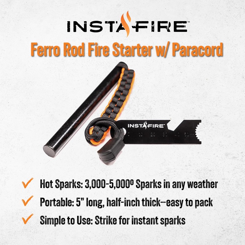 InstaFire Tactical Fire Starting Kit (Includes Rechargeable Lighter, Ferro Rod,