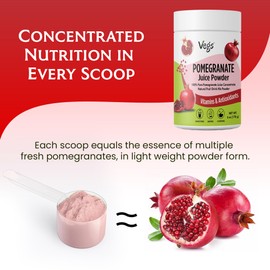 Vegs Pomegranate Juice Powder - Freeze Dried Organic Pomegranate Fruit Juice Concentrated Antioxidants & Electrolytes - Instant Drink Mix Powder for Hydration, Flavoring, Sugar Free 6 oz (Pack of 1)