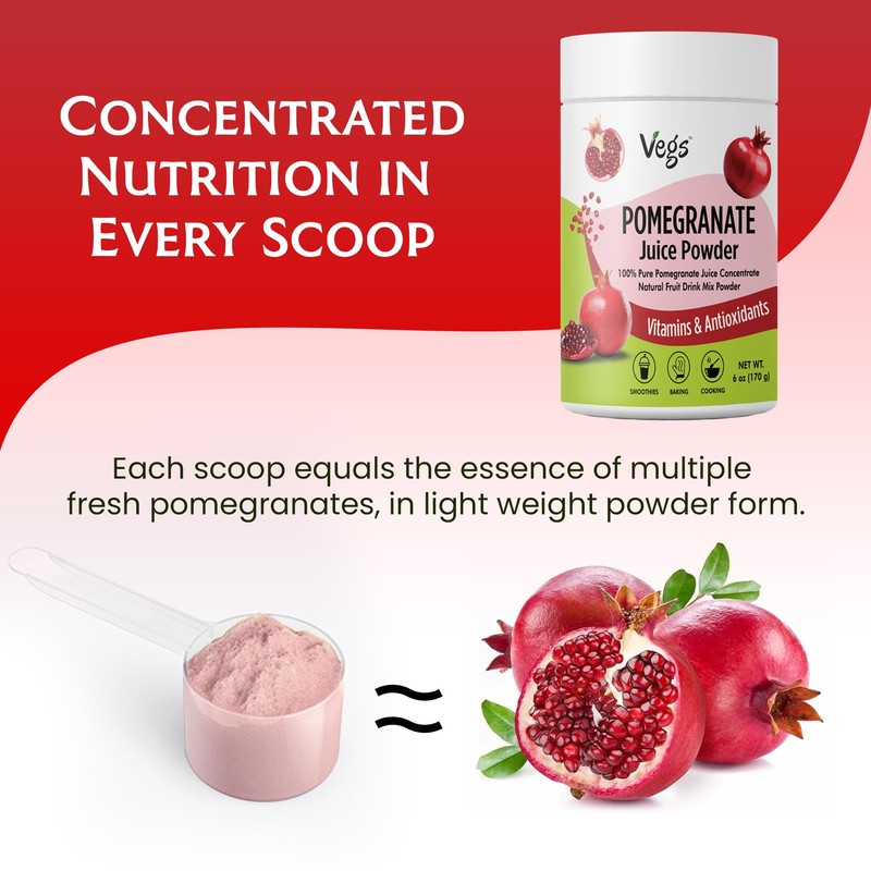 Vegs Pomegranate Juice Powder - Freeze Dried Organic Pomegranate Fruit