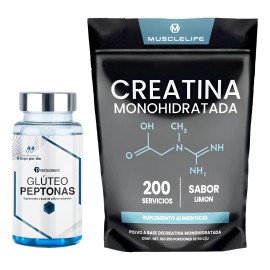 Glúteo Peptonas 90cáps + Creatina Muscle Fit 1kg 200servs