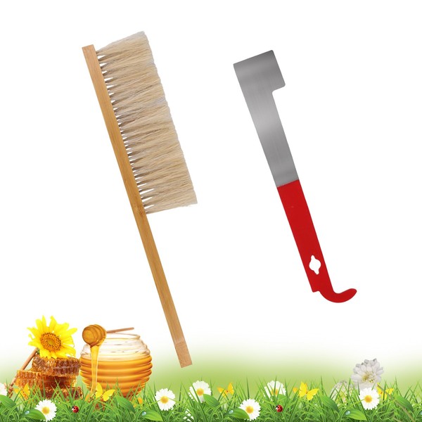 PEUTIER 2pcs Bee Hive Brush and Bee Hive Scraper Set,