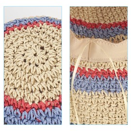 Meliyya Women's Straw Hat Foldable Adjustable Summer Straw Sun Hat Flowers Beach Hat Wide Brim Summer Hat, C-striped beige