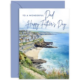Old English Co. Traditional Father's Day Card for Dad - Seaside Watercolour Scene Father's Day Card for Him - Special Greeting Card from Children, Adult Son or Daughter | Blank Inside