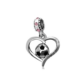 KunBead Jewelry Soccer Football Love Dangle Pink Crystal Charms for Bracelets Gift for Women Girls
