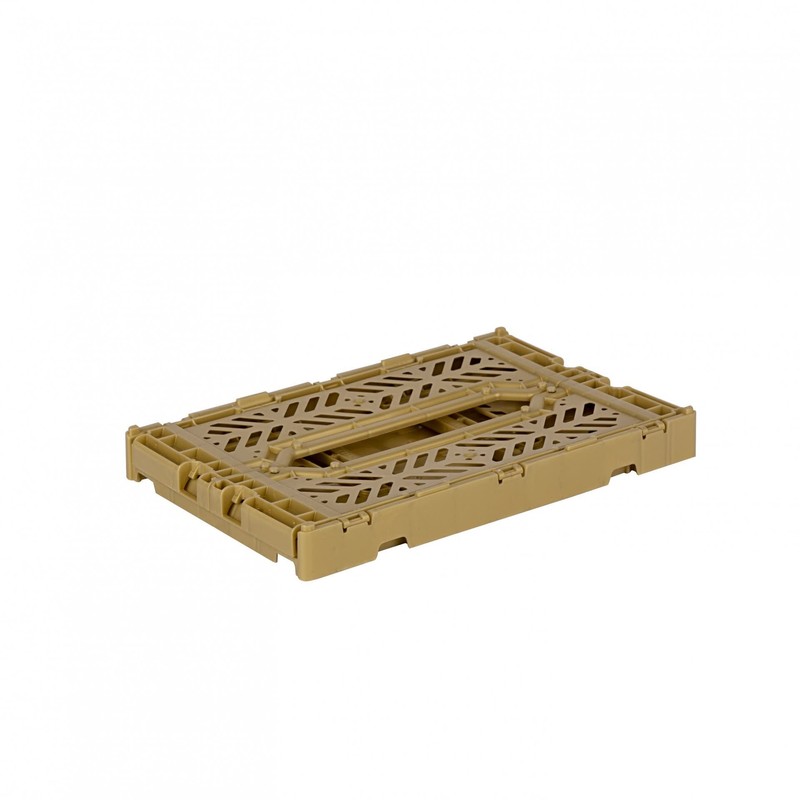 Ay-Kasa Folding Crate, Sturdy Folding Box, Plastic, Stackable, Gold, Mini