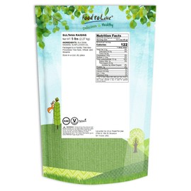 Food to Live Sultana Raisins, 5 Pounds – Natural Dried Grapes for Baking, Snacking & Trail Mixes. No Sugar Added, Unsulfured, Lightly Coated with Sunflower Oil. Perfect Pantry Staple
