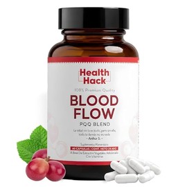 Health Hack Blood Flow con PQQ y Coq10 | Suplemento Circulación Sanguínea | Con L-Arginina, Glicinato de Magnesio, Resveratrol, Coenzima Q10, Vitamina