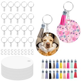 LIZOIDZSM 240 Pcs metal Sublimation Keychain Blanks Bulk,roundness Sublimation Ornament Blanks key chain,Double Sided Sublimation Blanks Keychain Heat Transfer Keychains Blanks with Tassels