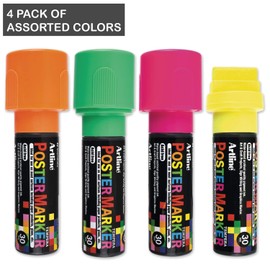 Artline Poster Markers, 30 mm Writing Width, Neon Colors, 4 Pack (EPP-30-4W3)