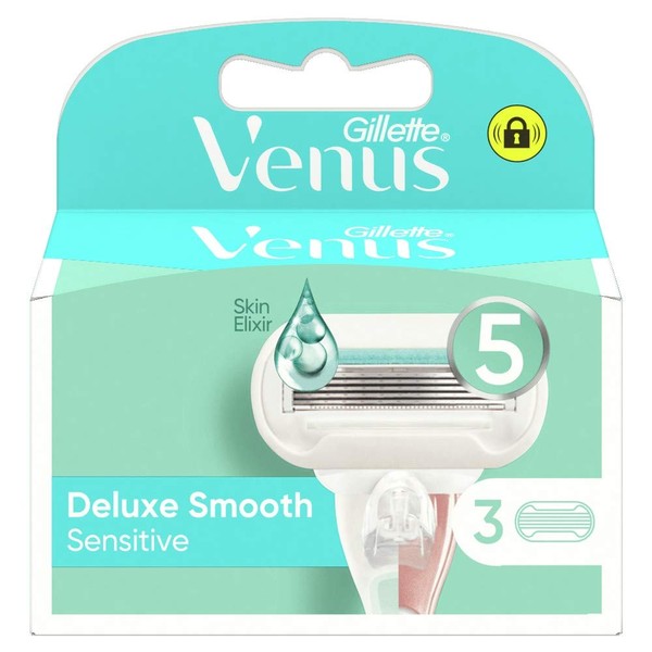 Gillette Venus Deluxe Smooth Sensitive Lamette di Ricambio per Rasoio Donna, Confezione da 3 Ricambi con 5 Lame, Rasatura Fluida e Duratura
