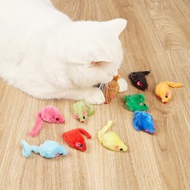 12 juguetes de mouse para gatos, juguetes interactivos de piel sintética con cuerpo de plástico, perfectos para gatitos, gatos y cachorros