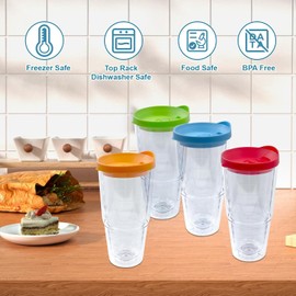 Lily's Home 20 oz 4 pack Insulated Tumbler Cups with Lids, Double Wall Clear Acrylic Plastic tumbler. Perfect for Iced Coffee, Hot Drinks, Water - Freezer & Top Rack Dishwasher Safe. BPA Free.