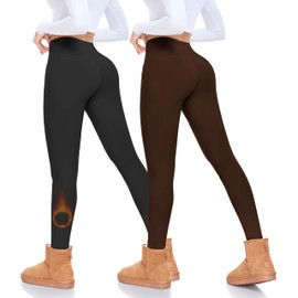 FULLSOFT Fleece Lined Leggings Women High Waisted Tummy Control Workout Winter Thermal Warm Soft Yoga Pants(Black,Brown,Small-Medium)