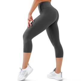 USAUPUP Capri Leggings for Women High Waisted Tummy Control Buttery Soft Womens Yoga Capris Pants Grey