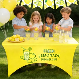 6FT Lemonade Stand Tablecloth Lemonade Stand Supplies & Decorations Lemon Theme for Backyard Party, Picnic, Fit for 72x30x30 Inch Tables, Ideal for Kids Lemonade Stand & Party Hosts(Yellow)