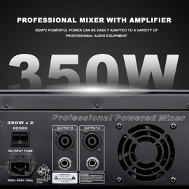 BOMGE 4-Channel Audio Interface Mixer with 256 DSP, Bluetooth 48V Phantom Power, 2x350W Amplifier (4 Ohm) for Studio Recording, DJ Mixing, Karaoke, Concert Party & Streaming​